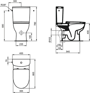 Pack WC à poser sortie horizontale - WC sans bride semi-carénée